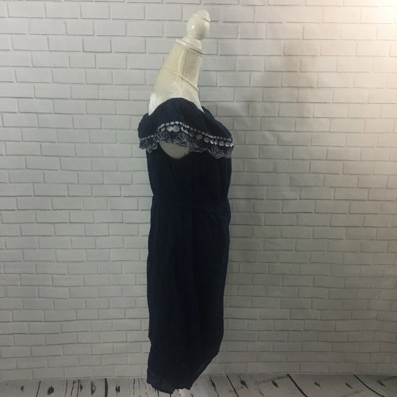 Calypso St Barth for Target Navy Blue Bardot Off Shoulder Dress White Embroidery - Picture 3 of 7